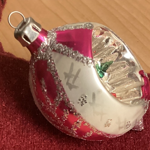 Ornament Christmas Poland Teardrop Heavy Glitter Indent Mirror Reflector 3 1/2in - Picture 2 of 12